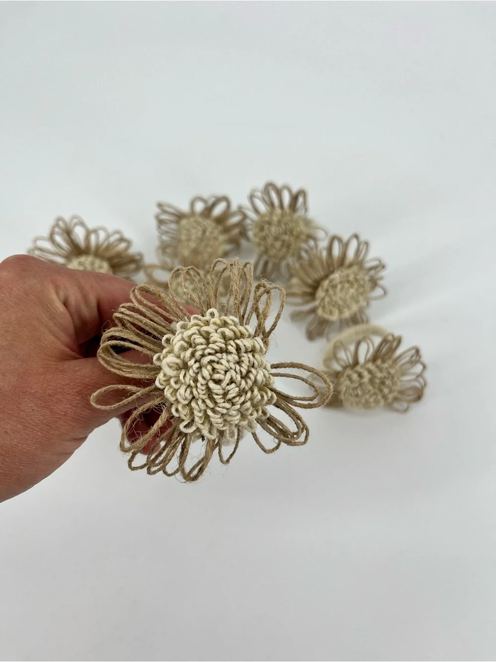 Napkin Rings Burlap Floral Set of 8 Brown Cream Dinning Decor Table Setting